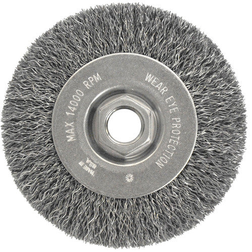 Vortec Pro 4″ Crimped Wire Wheel, .014″ Steel Fill, Narrow Face, 5/8″-11 UNC Nut - Exact Industrial Supply