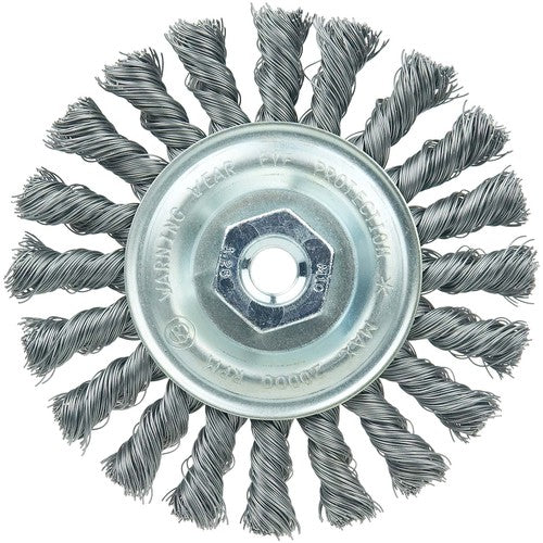 Vortec Pro 4″ Knot Wire Wheel, Standard Twist, .014″ Steel Fill, M10x1.25 Nut - Exact Industrial Supply