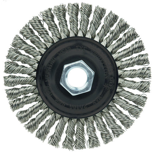 Vortec Pro 4″ Knot Wire Wheel, Stringer Bead Twist, .020″ Stainless Steel Wire, 5/8″-11 UNC Nut - Exact Industrial Supply