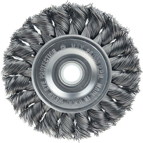Vortec Pro 3″ Knot Wire Wheel, Standard Twist, .014″ , 1/2″-3/8″ Arbor Hole, Steel Wire - Exact Industrial Supply
