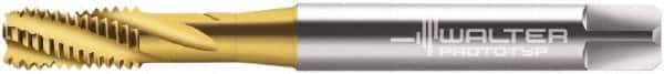 Walter-Prototyp - M8x1.25 Metric 5 Flute 6HX Bottoming Spiral Flute Tap - Cobalt, TiN Finish, 90mm OAL, Right Hand Flute, Right Hand Thread, Series 2051315 - Exact Industrial Supply