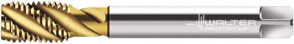 Walter-Prototyp - 5/8-18 UNF 4 Flute 2B Semi-Bottoming Spiral Flute Tap - High Speed Steel, TiN Finish, 100mm OAL, Right Hand Flute, Right Hand Thread, Series TC115 - Exact Industrial Supply