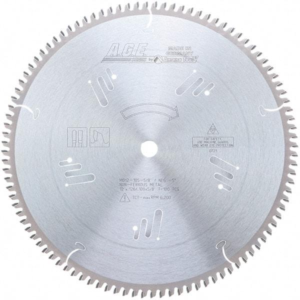 Amana Tool - 12" Diam, 5/8" Arbor Hole Diam, 100 Tooth Wet & Dry Cut Saw Blade - Carbide-Tipped, Clean Action, Standard Round Arbor - Exact Industrial Supply