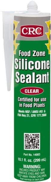 CRC - 10.1 oz Cartridge Clear Hydroxy-Terminated Polydimethylsiloxane/Silica Food Grade Silicone Sealant - -70 to 400°F Operating Temp, 60 min Tack Free Dry Time, 24 hr Full Cure Time - Exact Industrial Supply