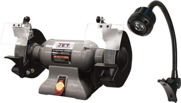 Jet - 8" Wheel Diam x 1" Wheel Width, 1 hp Grinder - 0.63" Arbor Hole Diam, 1 Phase, 3,450 Max RPM, 115 Volts - Exact Industrial Supply