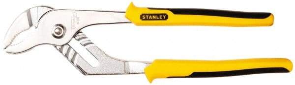 Stanley - 10-1/2" OAL, 1-1/4" Jaw Length, 7 Position Groove Joint Tongue & Groove Pliers - Serrated Curved Jaws, Curved Head, Dual Dipped Handles - Exact Industrial Supply