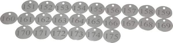 Value Collection - 1-1/4" High x 1-1/4" Long, 151 to 175, English Safety & Facility Numbered Tag - 1 Side, Aluminum - Exact Industrial Supply