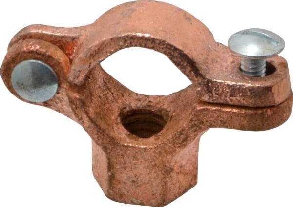 Value Collection - 1/2" Pipe, 3/8" Rod, Copper Plated Split Clamp - 180 Lb Capacity, Malleable Iron - Exact Industrial Supply