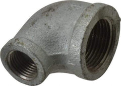 Made in USA - Class 150, 1 x 1/2" Galvanized Pipe Reducing Elbow - Threaded, Malleable Iron - Exact Industrial Supply