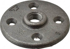 Made in USA - 3/8" Pipe, 3" OD, 5/8" Hub Length, Black Floor Pipe Flange - 2" Across Bolt Hole Centers, 1/4" Bolt Hole, 150 psi, Class 150 - Exact Industrial Supply