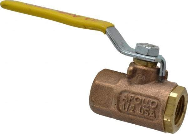 Apollo - 1/2" Pipe, Standard Port, Bronze Steam Service Ball Valve - 2 Piece, Inline - One Way Flow, FNPT x FNPT Ends, Lever Handle, 600 WOG, 250 WSP - Exact Industrial Supply