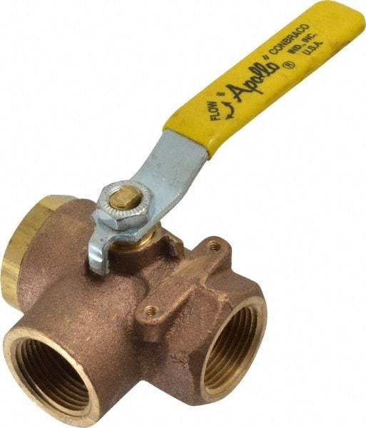 Apollo - 1" Pipe, Large Port, Bronze Standard Ball Valve - Three Way, FNPT x FNPT x FNPT Ends, Lever Handle, 400 WOG - Exact Industrial Supply