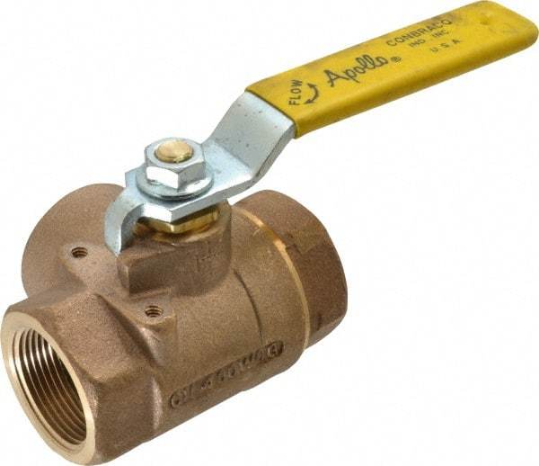 Apollo - 1-1/4" Pipe, Large Port, Bronze Standard Ball Valve - Three Way, FNPT x FNPT x FNPT Ends, Lever Handle, 400 WOG - Exact Industrial Supply