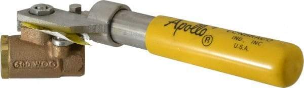 Apollo - 3/8" Pipe, Bronze Standard Ball Valve - 2 Piece, Inline - One Way Flow, FNPT x FNPT Ends, Deadman Lever (Spring Return to Close) Handle, 600 WOG, 150 WSP - Exact Industrial Supply