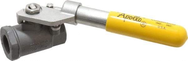 Apollo - 3/4" Pipe, Carbon Steel Standard Ball Valve - 2 Piece, Inline - One Way Flow, FNPT x FNPT Ends, Deadman Lever (Spring Return to Close) Handle, 2,000 WOG, 150 WSP - Exact Industrial Supply