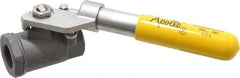 Apollo - 3/4" Pipe, Carbon Steel Standard Ball Valve - 2 Piece, Inline - One Way Flow, FNPT x FNPT Ends, Deadman Lever (Spring Return to Close) Handle, 2,000 WOG, 150 WSP - Exact Industrial Supply