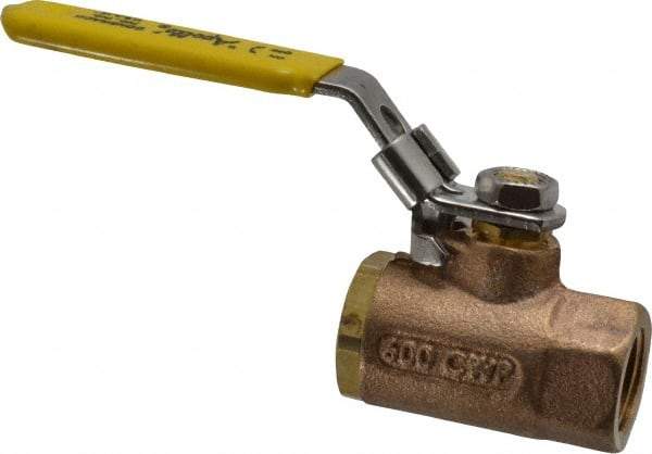 Apollo - 1/2" Pipe, Bronze Standard Ball Valve - 2 Piece, Inline - One Way Flow, FNPT x FNPT Ends, Locking Lever Handle, 600 WOG - Exact Industrial Supply