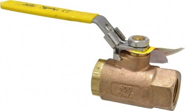 Apollo - 3/4" Pipe, Bronze Standard Ball Valve - 2 Piece, Inline - One Way Flow, FNPT x FNPT Ends, Locking Lever Handle, 600 WOG - Exact Industrial Supply