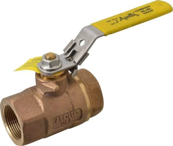 Apollo - 1-1/4" Pipe, Bronze Standard Ball Valve - 2 Piece, Inline - One Way Flow, FNPT x FNPT Ends, Locking Lever Handle, 600 WOG - Exact Industrial Supply