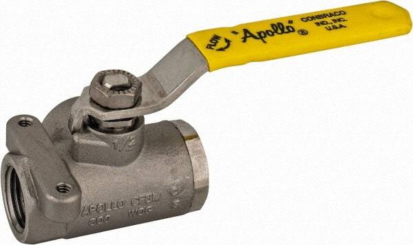 Apollo - 1/2" Pipe, Stainless Steel Standard Ball Valve - Three Way, FNPT x FNPT x FNPT Ends, Lever Handle, 800 WOG - Exact Industrial Supply
