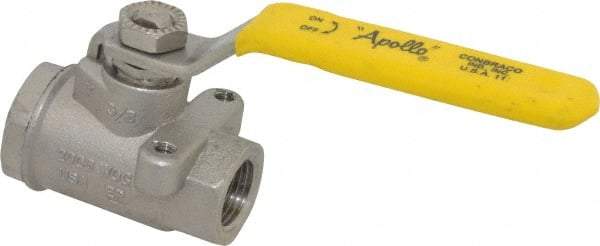 Apollo - 3/8" Pipe, Stainless Steel Standard Ball Valve - 2 Piece, Inline - One Way Flow, FNPT x FNPT Ends, Lever Handle, 2,000 WOG, 150 WSP - Exact Industrial Supply