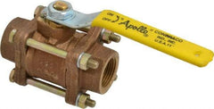 Apollo - 3/4" Pipe, Full Port, Bronze Standard Ball Valve - 3 Piece, Inline - One Way Flow, FNPT x FNPT Ends, Lever Handle, 600 WOG, 150 WSP - Exact Industrial Supply