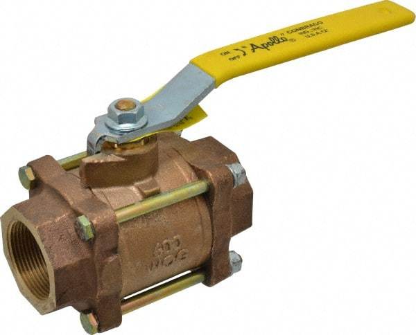 Apollo - 1-1/2" Pipe, Full Port, Bronze Standard Ball Valve - 3 Piece, Inline - One Way Flow, FNPT x FNPT Ends, Lever Handle, 600 WOG, 150 WSP - Exact Industrial Supply
