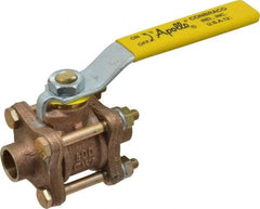 Apollo - 1/2" Pipe, Full Port, Bronze Standard Ball Valve - 3 Piece, Inline - One Way Flow, Soldered x Soldered Ends, Lever Handle, 600 WOG, 150 WSP - Exact Industrial Supply