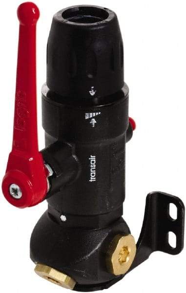 Transair - 7/8" ID, 25mm OD, Three Port Wall Bracket with Ball Valve - Plastic, 232 Max psi, 1/2 & 1/4 Female NPT, 3-15/16" Long - Exact Industrial Supply