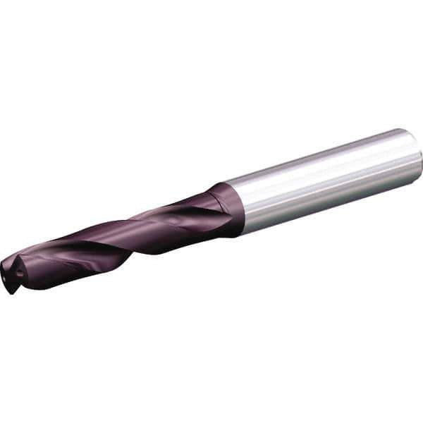 Kennametal - 13mm 140° Spiral Flute Solid Carbide Screw Machine Drill Bit - Uncoated, Right Hand Cut, 60mm Flute Length, 107mm OAL, SGL Point, Straight Shank, Through Coolant - Exact Industrial Supply
