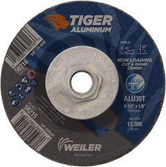 Weiler - 4-1/2" 30 Grit Aluminum Oxide/Silicon Carbide Blend Cutoff Wheel - 1/8" Thick, 5/8-11 Arbor, 13,300 Max RPM, Use with Angle Grinders - Exact Industrial Supply