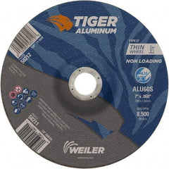 Weiler - 7" 60 Grit Aluminum Oxide/Silicon Carbide Blend Cutoff Wheel - 0.06" Thick, 7/8" Arbor, 8,500 Max RPM, Use with Angle Grinders - Exact Industrial Supply