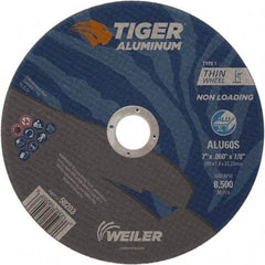 Weiler - 7" 60 Grit Aluminum Oxide/Silicon Carbide Blend Cutoff Wheel - 0.06" Thick, 7/8" Arbor, 8,500 Max RPM, Use with Angle Grinders - Exact Industrial Supply