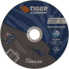 Weiler - 6" 60 Grit Aluminum Oxide/Silicon Carbide Blend Cutoff Wheel - 0.045" Thick, 7/8" Arbor, 10,200 Max RPM, Use with Angle Grinders - Exact Industrial Supply