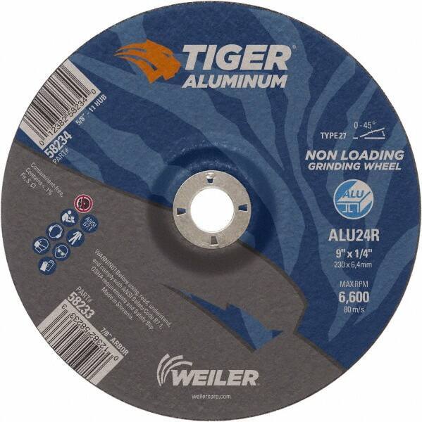 Weiler - 9" 24 Grit Aluminum Oxide/Silicon Carbide Blend Cutoff Wheel - 1/4" Thick, 7/8" Arbor, 6,600 Max RPM, Use with Angle Grinders - Exact Industrial Supply