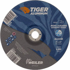 Weiler - 9" 24 Grit Aluminum Oxide/Silicon Carbide Blend Cutoff Wheel - 1/4" Thick, 7/8" Arbor, 6,600 Max RPM, Use with Angle Grinders - Exact Industrial Supply