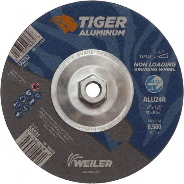 Weiler - 7" 24 Grit Aluminum Oxide/Silicon Carbide Blend Cutoff Wheel - 1/4" Thick, 5/8-11 Arbor, 8,500 Max RPM, Use with Angle Grinders - Exact Industrial Supply