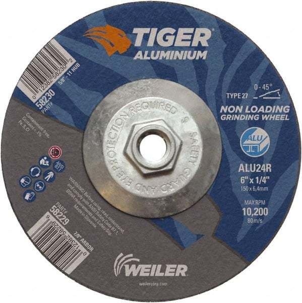 Weiler - 6" 24 Grit Aluminum Oxide/Silicon Carbide Blend Cutoff Wheel - 1/4" Thick, 5/8-11 Arbor, 10,200 Max RPM, Use with Angle Grinders - Exact Industrial Supply