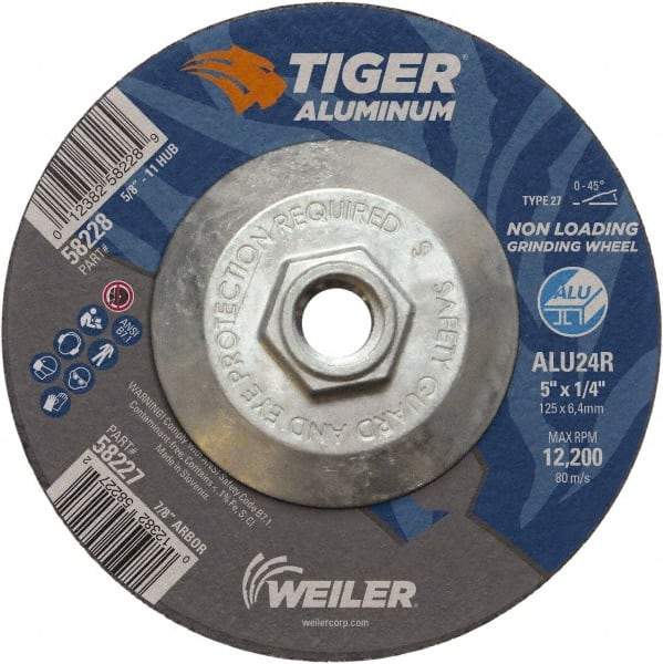 Weiler - 5" 24 Grit Aluminum Oxide/Silicon Carbide Blend Cutoff Wheel - 1/4" Thick, 5/8-11 Arbor, 12,200 Max RPM, Use with Angle Grinders - Exact Industrial Supply