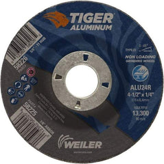 Weiler - 4-1/2" 24 Grit Aluminum Oxide/Silicon Carbide Blend Cutoff Wheel - 1/4" Thick, 7/8" Arbor, 13,300 Max RPM, Use with Angle Grinders - Exact Industrial Supply