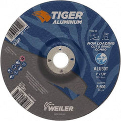 Weiler - 7" 30 Grit Aluminum Oxide/Silicon Carbide Blend Cutoff Wheel - 1/8" Thick, 7/8" Arbor, 8,500 Max RPM, Use with Angle Grinders - Exact Industrial Supply
