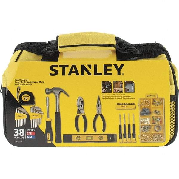 Stanley - 38 Piece Household Tool Kit - Comes in Soft Sided Tote - Exact Industrial Supply