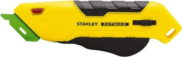 Stanley - Retractable Box Cutter - 2.175" Steel Blade, Yellow & Black Bi-Material Handle, 4 Blades Included - Exact Industrial Supply