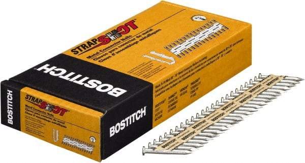 Stanley Bostitch - 10 Gauge 0.148" Shank Diam 1-1/2" Long Metal Connecting Nails for Power Nailers - Steel, Galvanized Finish, Smooth Shank, Angled Stick Paper Tape Collation, Round Head, Diamond Point - Exact Industrial Supply