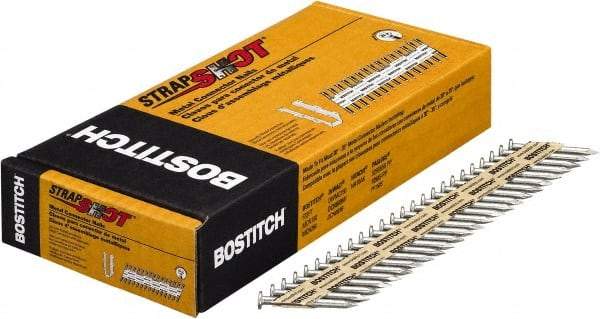 Stanley Bostitch - 11 Gauge 0.131" Shank Diam 1-1/2" Long Metal Connecting Nails for Power Nailers - Steel, Galvanized Finish, Smooth Shank, Angled Stick Paper Tape Collation, Round Head, Diamond Point - Exact Industrial Supply