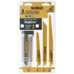 DeWALT - 8 Pieces, 6" to 9" Long x 0.04" to 0.06" Thickness, Bi-Metal Reciprocating Saw Blade Set - Straight Profile, 6 to 18 Teeth, Toothed Edge - Exact Industrial Supply