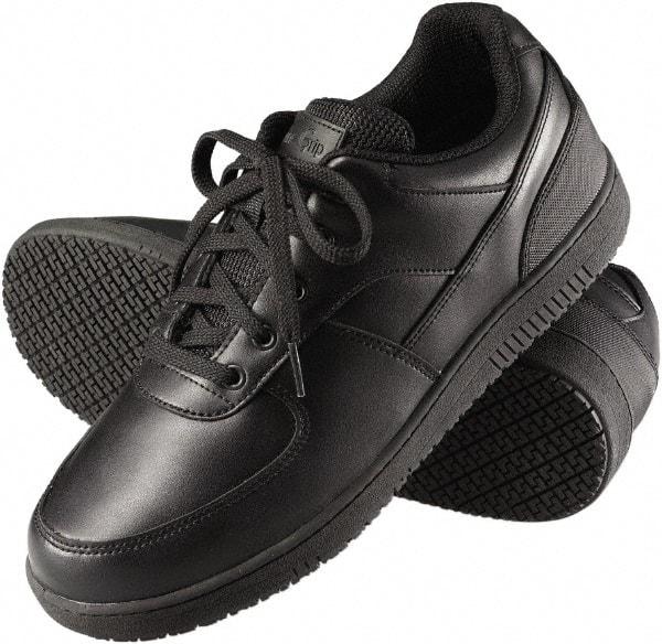 Genuine Grip - Women's Wide Width Plain Work Shoe - Black, Leather Upper, Rubber Outsole, 4" High, Dielectric, Non-Slip - Exact Industrial Supply