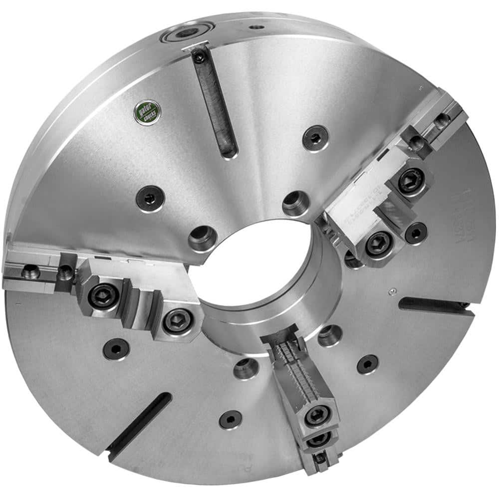 Self-Centering Manual Lathe Chuck: 3-Jaw, 25″ Dia Two-Piece Jaws, Direct Mount, 1,000 Max RPM