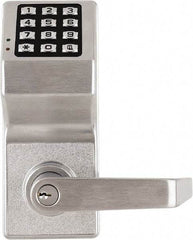Alarm Lock - Combination Entry Lever Lockset with Key Override - 2-3/4" Back Set, Steel, Brushed Chrome Finish - Exact Industrial Supply