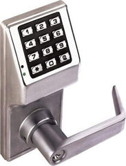 Alarm Lock - Combination Entry Lever Lockset with Key Override - 2-3/4" Back Set, Steel, Brushed Chrome Finish - Exact Industrial Supply